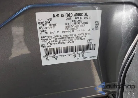 2021 Ford Edge Sel из США, поврежденный, VIN 2FMPK4J98MBA63425